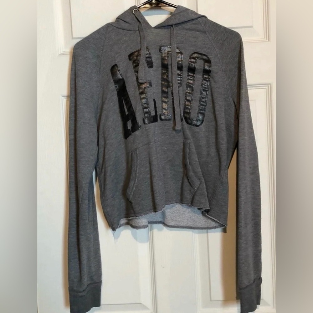 Aeropostale Crop Sweatshirt Hoodie with Leather M